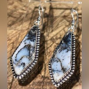 Elegant Silver and Black Marbled Earrings